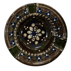 One of a Kind Hugo Kohler Pottery Ashtray 5 Inch Beautiful Rich Brown Cream Blue